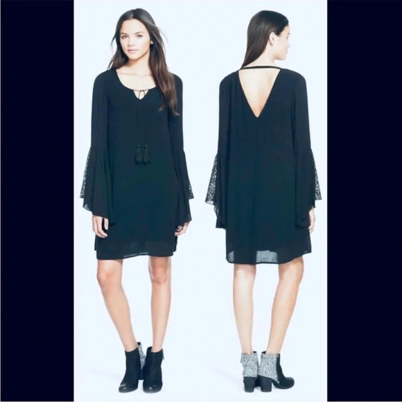 Love Fire Black Bell Sleeve Mini Dress • Size Medium - Picture 1 of 6